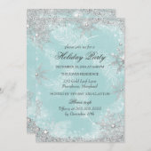 ティール（緑がかった色）ウィンターワンダーランドクリスマスホリデーパーティー 招待状 (正面/裏面)