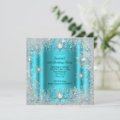 ティール(緑がかった色)ウィンターワンダーランドスノーフレークパーティー 招待状 (スタンド正面)