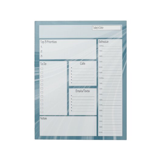 ティール（緑がかった色）ウェーブ毎日プランナースケジュール ノートパッド (回転)
