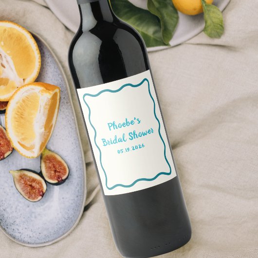 ティール（緑がかった色）ウェー縁どお洒落ブライダルシャワーかわいい ワインラベル