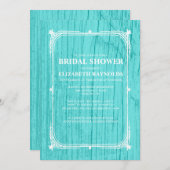 ティール(緑がかった色)ウエスタンバーンウッドブライダルシャワー招待状 招待状 (正面/裏面)