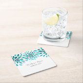 ティール（緑がかった色）ウォーターカラーキク紙コースター スクエアペーパーコースター (インサイチュ)