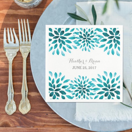 ティール(緑がかった色)ウォーターカラーキク紙ナプキンス スタンダードカクテルナプキン