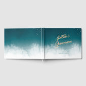 ティール（緑がかった色）ウォーターカラーゴールデン（ばちゃばちゃ）跳ねるキンセアニラパーティー ゲストブック (全面)