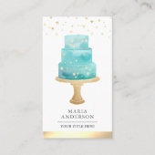 ティール(緑がかった色)ウォーターカラースターズケーキペストリーシェフベーカリー 名刺 (正面)