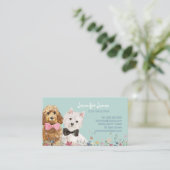 ティール(緑がかった色)ウォーターカラードッグブリーズドッグトリマー 名刺 (スタンド正面)