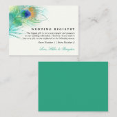 ティール(緑がかった色)ウォーターカラーピーコック |の結婚ギフト登録 エンクロージャーカード (正面/裏面)