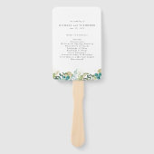 ティール（緑がかった色）ウォーターカラーボタニカル結婚式 プログラム ハンドファン (正面)