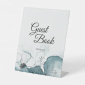 ティール（緑がかった色）ウォーターカラー結婚スケッチのゲストブック 台座サイン (正面)