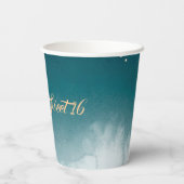ティール（緑がかった色）ウォーターグラデーションカラーSweet 16 紙コップ (裏面)