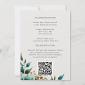 ティール（緑がかった色）ウォーター・カラーフローラ植物学春の結婚式 招待状 (裏面)