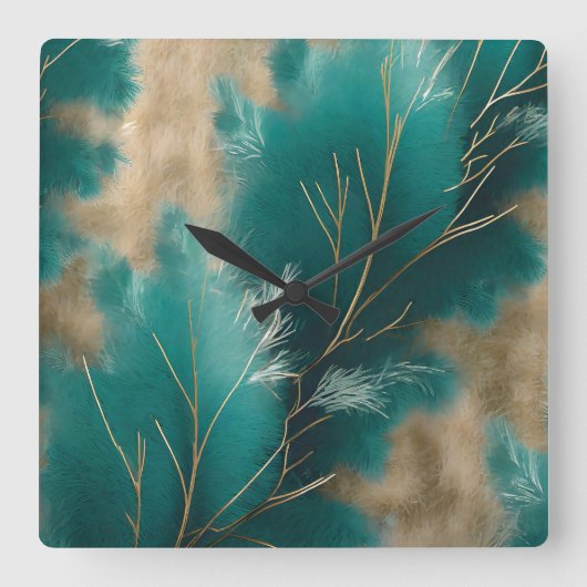 ティール（緑がかった色）ウォールクロック – ティール（緑がかった色）ホームデコールウォールアートク スクエア壁時計 (正面)