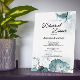 ティール（緑がかった色）ウオータカラースケッチリハーサルディナー招待状 招待状