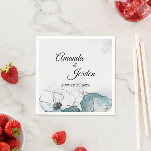 ティール(緑がかった色)ウオーターカラースケッチ結婚ズカクテルナプキン スタンダードカクテルナプキン (インサイチュ)