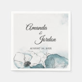 ティール(緑がかった色)ウオーターカラースケッチ結婚ズカクテルナプキン スタンダードカクテルナプキン (正面)