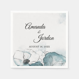 ティール（緑がかった色）ウオーターカラースケッチ結婚ズカクテルナプキン スタンダードカクテルナプキン