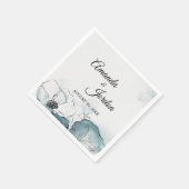 ティール(緑がかった色)ウオーターカラースケッチ結婚ズカクテルナプキン スタンダードカクテルナプキン (角)