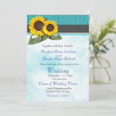 ティール（緑がかった色）ウッドウォーターカラー素朴ひまわり結婚の 招待状 (スタンド正面)