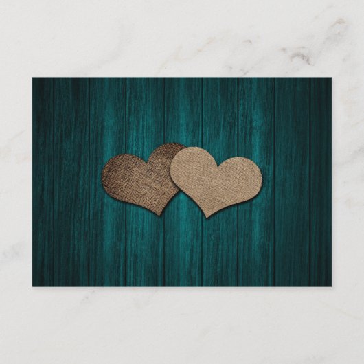 ティール（緑がかった色）ウッドカントリーウェディングホテルアコモデーションカード エンクロージャーカード (裏面)