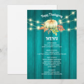 ティール(緑がかった色)ウッドグレインパンプキン秋感謝祭メニュー メニュー (正面/裏面)
