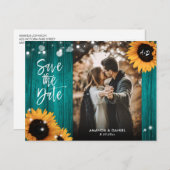 ティール(緑がかった色)ウッドヒマワリ日付写真はがきを保存 案内ポストカード (正面/裏面)