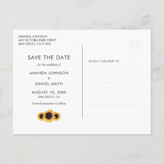 ティール(緑がかった色)ウッドヒマワリ日付写真はがきを保存 案内ポストカード (裏面)