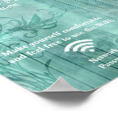 ティール（緑がかった色）ウッドフローリッシュシャドウズゲストWifiパスワード ポスター (角)