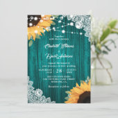 ティール（緑がかった色）ウッドレースユーカリライトサンフラワー結婚ズ 招待状 (スタンド正面)
