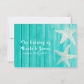 ティール（緑がかった色）ウッド&スターフィッシュエレガントビーチRSVPカード 出欠カード (裏面)