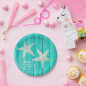 ティール（緑がかった色）ウッド&スターフィッシュビーチエレガントトロピカルシック ペーパープレート (パーティー)