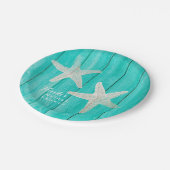 ティール（緑がかった色）ウッド&スターフィッシュビーチエレガントトロピカルシック ペーパープレート (アングル)