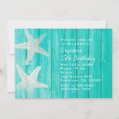 ティール（緑がかった色）ウッド&スターフィッシュビーチエレガント招待状 招待状 (正面)