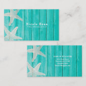 ティール(緑がかった色)ウッド&スターフィッシュビーチシエレガントックトロピカル 名刺 (正面/裏面)