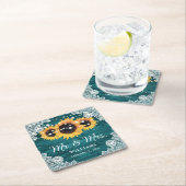 ティール（緑がかった色）ウッ素朴ドレースひ結婚まわり スクエアペーパーコースター (インサイチュ)