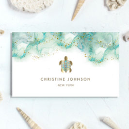 ティール（緑がかった色）ウミガメデザイン名刺 名刺