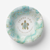 ティール（緑がかった色）ウミガメデザイン紙丼 ペーパーボウル (正面)