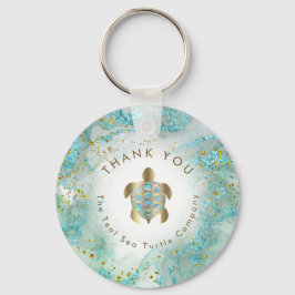 ティール（緑がかった色）ウミガメデザイン キーホルダー