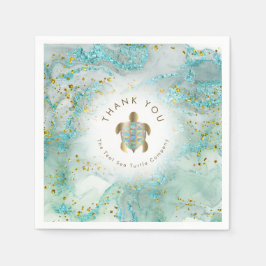 ティール（緑がかった色）ウミガメデザイン スタンダードカクテルナプキン