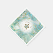 ティール(緑がかった色)ウミガメデザイン スタンダードカクテルナプキン (角)