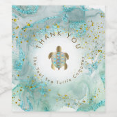 ティール(緑がかった色)ウミガメデザイン ワインラベル (シングルラベル)