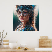 ティール（緑がかった色）エイリアンサイボーグSCI-FIアート ポスター (キッチン)