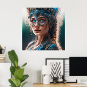 ティール（緑がかった色）エイリアンサイボーグSCI-FIアート ポスター (ホームオフィス)