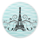 ティール（緑がかった色）エッフェルタワーフローリッシュセラミックプル セラミックノブ (正面)