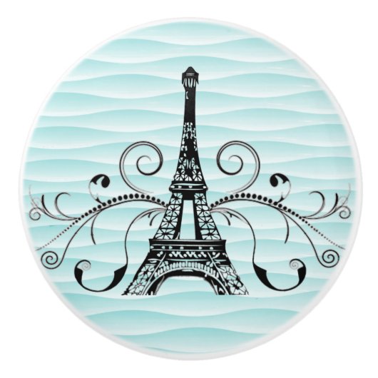 ティール（緑がかった色）エッフェルタワーフローリッシュセラミックプル セラミックノブ (正面)