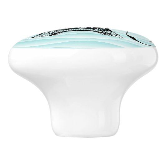 ティール（緑がかった色）エッフェルタワーフローリッシュセラミックプル セラミックノブ (側面)