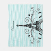 ティール(緑がかった色)エッフェルタワーフローリッシュフリースブランケット フリースブランケット (正面)