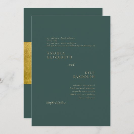 ティール(緑がかった色)エレガンスインモーション結婚式招待状 招待状 (正面/裏面)