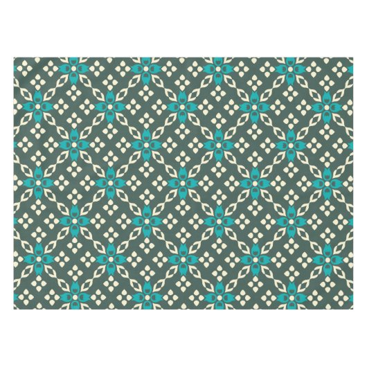 ティール（緑がかった色）エレガントとセージヴィンテージの幾何学的パターン テーブルクロス (正面(横))