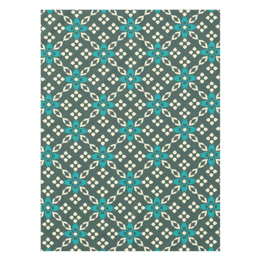 ティール（緑がかった色）エレガントとセージヴィンテージの幾何学的パターン テーブルクロス (正面)