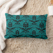 ティール（緑がかった色）エレガントとブラックダマスクパターン ランバークッション (ブランケット)